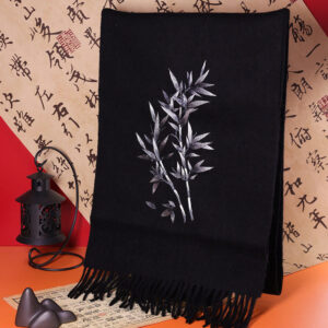 Buddha Stones Wool Shawl Bamboo Leaf Embroidery Tassel Winter Cozy Travel Scarf Wrap Shawl BS 180*37cm