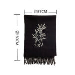 Buddha Stones Wool Shawl Bamboo Leaf Embroidery Tassel Winter Cozy Travel Scarf Wrap Shawl BS 6