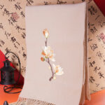 Buddha Stones Wool Shawl Yulan Magnolia Embroidery Tassel Winter Cozy Travel Scarf Wrap Shawl BS 180*37cm