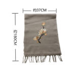 Buddha Stones Wool Shawl Yulan Magnolia Embroidery Tassel Winter Cozy Travel Scarf Wrap Shawl BS 7