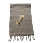 Buddha Stones Wool Shawl Yulan Magnolia Embroidery Tassel Winter Cozy Travel Scarf Wrap Shawl BS 6