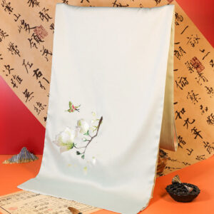 Buddha Stones Polyester Shawl Yulan Butterfly Bamboo Magpie Suzhou Embroidery Winter Cozy Travel Scarf Wrap Shawl BS Linen Green Yulan Butterfly 183*32cm