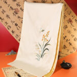 Buddha Stones Polyester Shawl Yulan Butterfly Bamboo Magpie Suzhou Embroidery Winter Cozy Travel Scarf Wrap Shawl BS PapayaWhip Yulan Butterfly 183*32cm