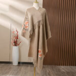 Buddha Stones Wool Shawl Red Peony Embroidery Tassel Winter Cozy Travel Scarf Wrap Shawl BS Tan 200*60cm