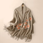 Buddha Stones Wool Shawl Red Peony Embroidery Tassel Winter Cozy Travel Scarf Wrap Shawl BS 3