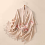 Buddha Stones Wool Shawl Red Peony Embroidery Tassel Winter Cozy Travel Scarf Wrap Shawl BS 11
