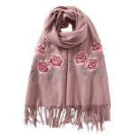 Buddha Stones Wool Shawl Red Peony Embroidery Tassel Winter Cozy Travel Scarf Wrap Shawl BS 9