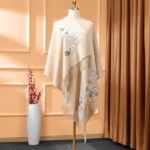 Buddha Stones Wool Shawl White Orange Flower Embroidery Tassel Winter Cozy Travel Scarf Wrap Shawl BS PeachPuff 200*60cm
