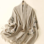Buddha Stones Wool Shawl White Orange Flower Embroidery Tassel Winter Cozy Travel Scarf Wrap Shawl BS 9