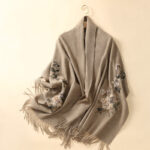 Buddha Stones Wool Shawl White Orange Flower Embroidery Tassel Winter Cozy Travel Scarf Wrap Shawl BS 8