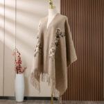 Buddha Stones Wool Shawl White Orange Flower Embroidery Tassel Winter Cozy Travel Scarf Wrap Shawl BS 3