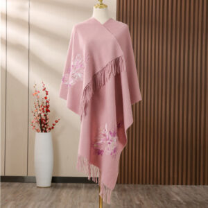 Buddha Stones Wool Shawl Flower Sequin Embroidery Tassel Winter Cozy Travel Scarf Wrap Shawl BS LightPink 200*60cm