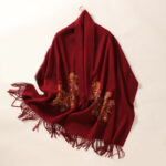 Buddha Stones Wool Shawl Flower Sequin Embroidery Tassel Winter Cozy Travel Scarf Wrap Shawl BS FireBrick 200*60cm