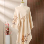 Buddha Stones Wool Shawl Flower Sequin Embroidery Tassel Winter Cozy Travel Scarf Wrap Shawl BS PeachPuff 200*60cm