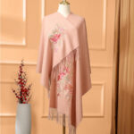 Buddha Stones Wool Shawl Red Pink Flower Embroidery Tassel Winter Cozy Travel Scarf Wrap Shawl BS LightSalmon 200*60cm