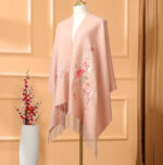 Buddha Stones Wool Shawl Red Pink Flower Embroidery Tassel Winter Cozy Travel Scarf Wrap Shawl BS 7