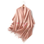 Buddha Stones Wool Shawl Red Pink Flower Embroidery Tassel Winter Cozy Travel Scarf Wrap Shawl BS 10