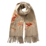 Buddha Stones Wool Shawl Red Pink Flower Embroidery Tassel Winter Cozy Travel Scarf Wrap Shawl BS 4