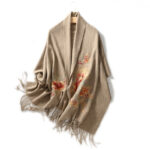 Buddha Stones Wool Shawl Red Pink Flower Embroidery Tassel Winter Cozy Travel Scarf Wrap Shawl BS 5