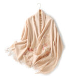 Buddha Stones Wool Shawl Red Pink Flower Embroidery Tassel Winter Cozy Travel Scarf Wrap Shawl BS PeachPuff 200*60cm