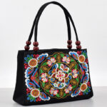 Buddha Stones Galsang Inula Flower Peony Peacock Double-Sided Embroidery Canvas Shopping Purse Handbag Handbags BS Galsang Flower