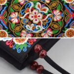 Buddha Stones Galsang Inula Flower Peony Peacock Double-Sided Embroidery Canvas Shopping Purse Handbag Handbags BS 7