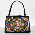 Buddha Stones Galsang Inula Flower Peony Peacock Double-Sided Embroidery Canvas Shopping Purse Handbag Handbags BS 1
