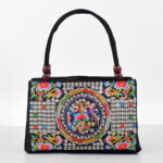 Buddha Stones Galsang Inula Flower Peony Peacock Double-Sided Embroidery Canvas Shopping Purse Handbag Handbags BS Inula Flower