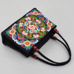 Buddha Stones Galsang Inula Flower Peony Peacock Double-Sided Embroidery Canvas Shopping Purse Handbag Handbags BS 4