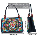 Buddha Stones Galsang Inula Flower Peony Peacock Double-Sided Embroidery Canvas Shopping Purse Handbag Handbags BS 8