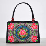 Buddha Stones Galsang Inula Flower Peony Peacock Double-Sided Embroidery Canvas Shopping Purse Handbag Handbags BS Apple Blossom