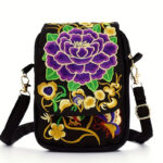 Buddha Stones Inula Flower Peony Embroidery Canvas Shopping Purse Handbag Crossbody Bag Crossbody Bag&Shoulder Bag BS Purple Peony