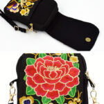Buddha Stones Inula Flower Peony Embroidery Canvas Shopping Purse Handbag Crossbody Bag Crossbody Bag&Shoulder Bag BS 3