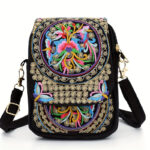Buddha Stones Inula Flower Peony Embroidery Canvas Shopping Purse Handbag Crossbody Bag Crossbody Bag&Shoulder Bag BS Inula Flower
