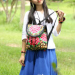 Buddha Stones Peony Chinese Money Tree Embroidery Canvas Backpack Backpack BS 13