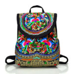 Buddha Stones Peony Chinese Money Tree Embroidery Canvas Backpack Backpack BS Chinese Money Tree 21*11*25cm