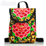 Buddha Stones Peony Chinese Money Tree Embroidery Canvas Backpack Backpack BS Red Peony 21*11*25cm