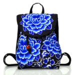 Buddha Stones Peony Chinese Money Tree Embroidery Canvas Backpack Backpack BS Blue Peony 21*11*25cm
