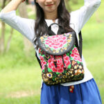 Buddha Stones Peony Chinese Money Tree Embroidery Canvas Backpack Backpack BS 12