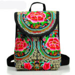 Buddha Stones Peony Chinese Money Tree Embroidery Canvas Backpack Backpack BS Small Red Peony 21*11*25cm