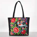 Buddha Stones Galsang Magpie Peony Camellia Chrysanthemum Embroidery Canvas Shopping Purse Handbag Shoulder Bag Shoulder Bag&Handbags BS Red Magpie Peony