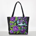 Buddha Stones Galsang Magpie Peony Camellia Chrysanthemum Embroidery Canvas Shopping Purse Handbag Shoulder Bag Shoulder Bag&Handbags BS Purple Magpie Peony