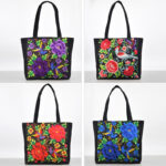 Buddha Stones Galsang Magpie Peony Camellia Chrysanthemum Embroidery Canvas Shopping Purse Handbag Shoulder Bag Shoulder Bag&Handbags BS 19