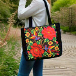 Buddha Stones Galsang Magpie Peony Camellia Chrysanthemum Embroidery Canvas Shopping Purse Handbag Shoulder Bag Shoulder Bag&Handbags BS 11