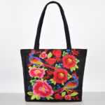 Buddha Stones Galsang Magpie Peony Camellia Chrysanthemum Embroidery Canvas Shopping Purse Handbag Shoulder Bag Shoulder Bag&Handbags BS Red Peony Camellia
