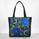 Buddha Stones Galsang Magpie Peony Camellia Chrysanthemum Embroidery Canvas Shopping Purse Handbag Shoulder Bag Shoulder Bag&Handbags BS Double Blue Peony