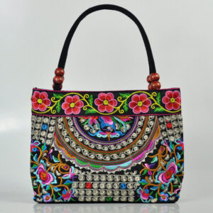 Buddha Stones Money Tree Peony Phoenix Apple Blossom Double-Sided Embroidery Cotton Canvas Shopping Purse Handbag Shoulder Bag&Handbags BS Chinese Money Tree
