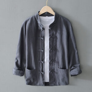 Buddha Stones Frog-Button Chinese Tang Suit Cotton Linen Men Jacket Shirt With Pockets