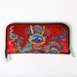 Buddha Stones Mythical Beast Phoenix Dragon Qilin Su Embroidery Ticket Folder Storage Journey Shopping Purse Handbag Wallet&Handbags BS Dragon Pattern (Red) 23*23cm