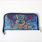 Buddha Stones Mythical Beast Phoenix Dragon Qilin Su Embroidery Ticket Folder Storage Journey Shopping Purse Handbag Wallet&Handbags BS Dragon Pattern (Cobalt Blue) 23*23cm